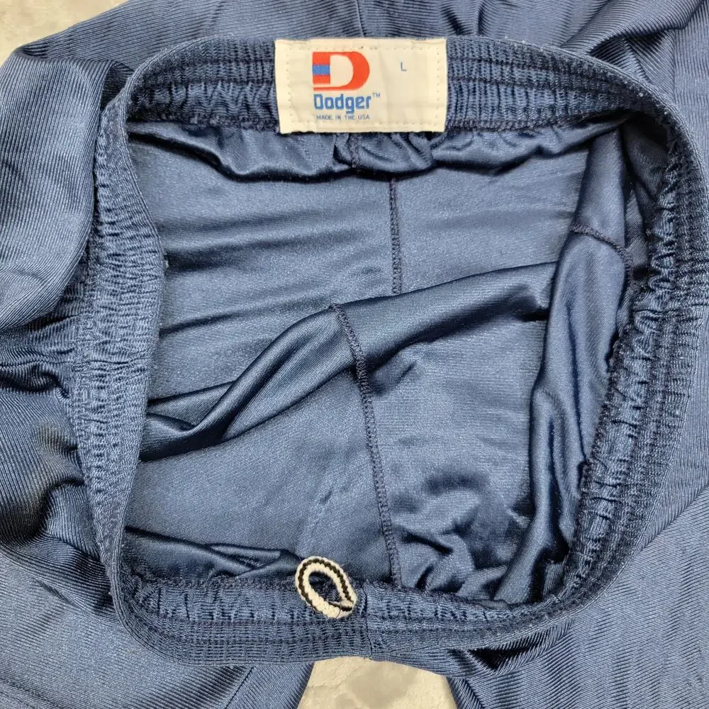 Vtg Dodger Nylon Gym Shorts Mens L Navy Blue D Logo Athletic Made in USA READ